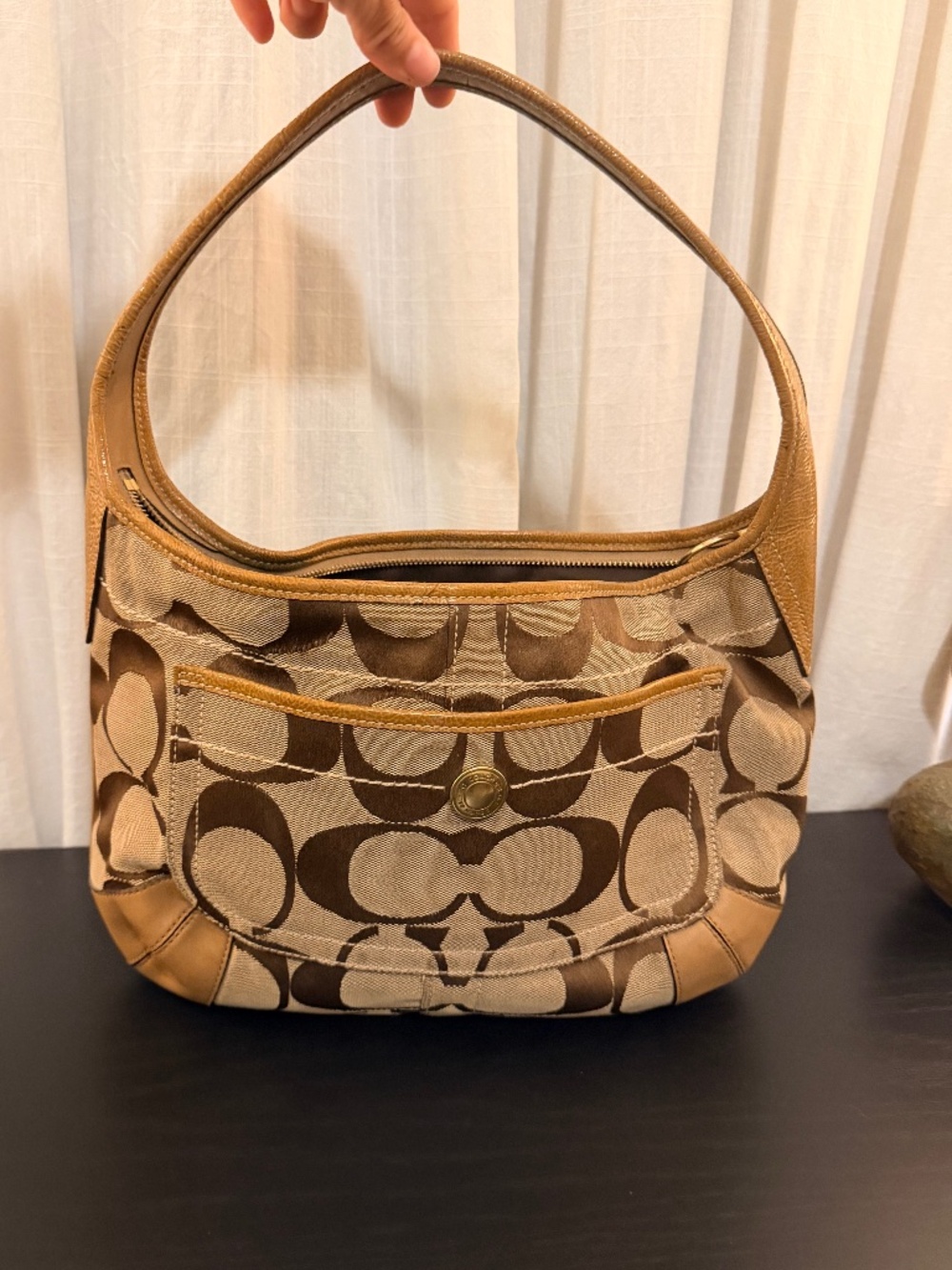 Coach Ergo Brown Signature Khaki Leather and Jacquard Shoulder Bag